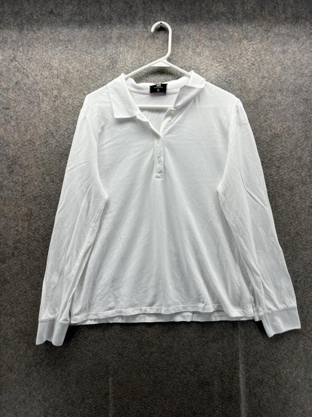 Tuckernuck Shirt Women XXL White Collared Long Sleeve Stretch Polo Knit